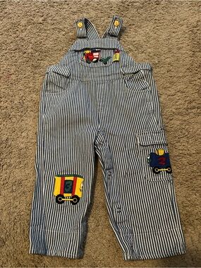 Vintage Buster Brown Striped Train Overalls - Size 18 Months